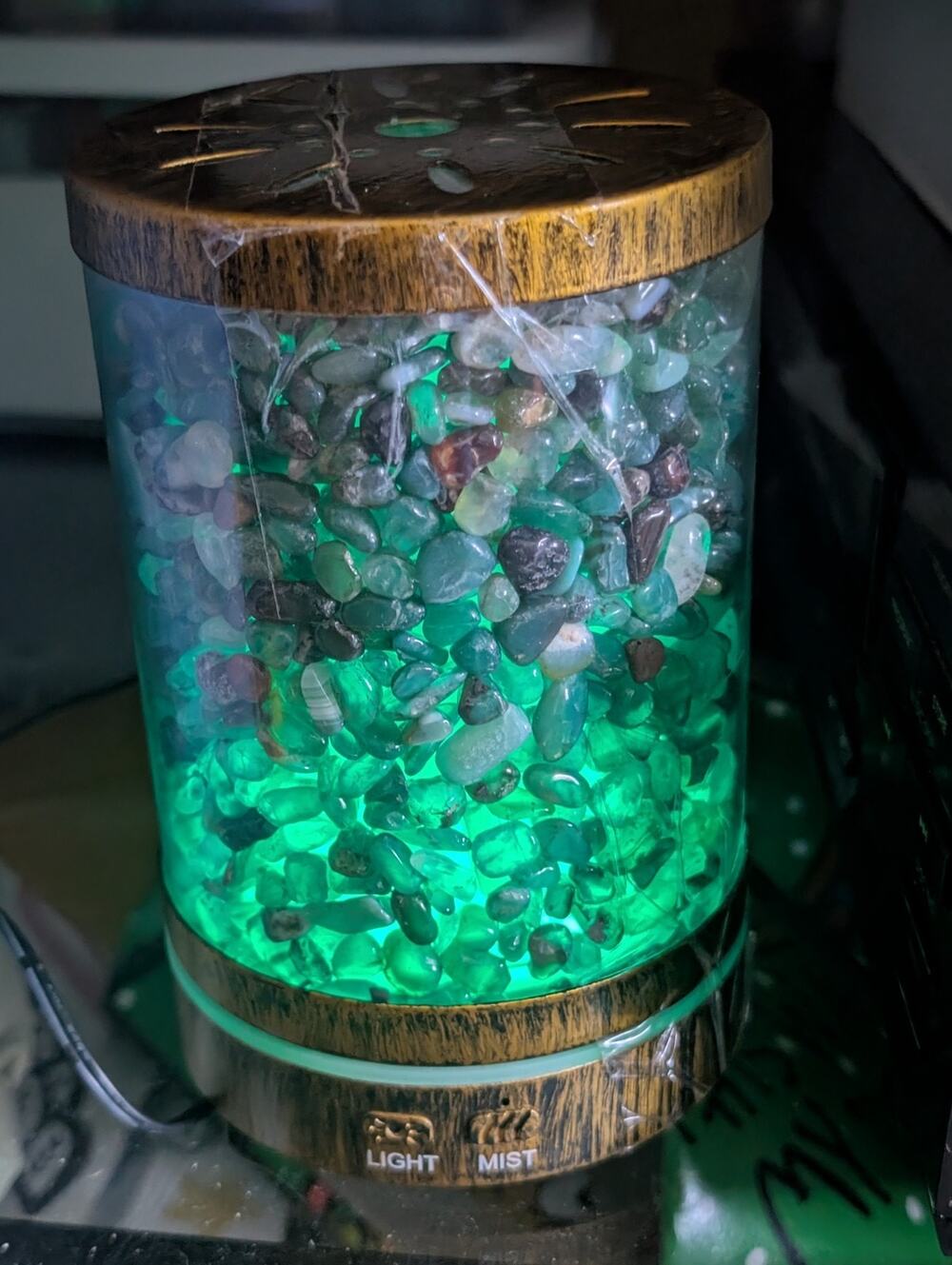 Homnas Green Stone Light Mist DiffuserFaux Wood Finish w/ Power Adapter